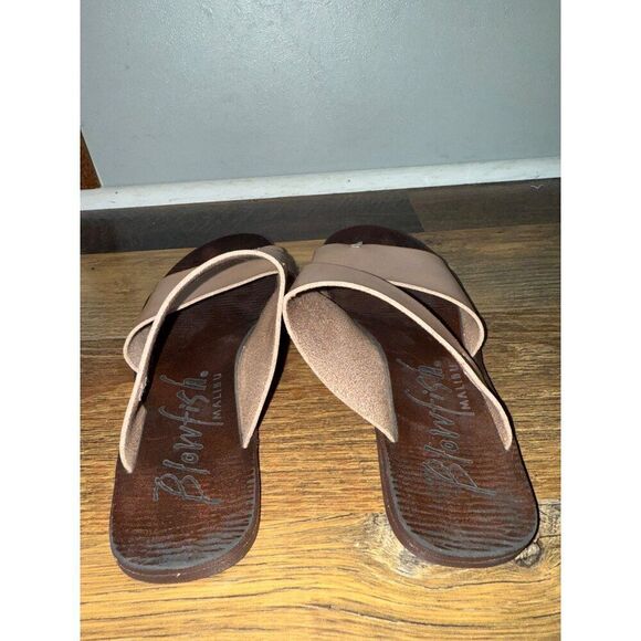 Blowfish Tan Leather Slip On Flat Sandals Size 7.5 - Picture 8 of 9